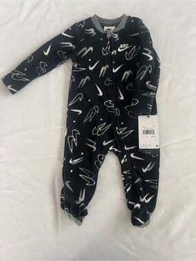 Nike Black & White Fleece Footed One-Piece